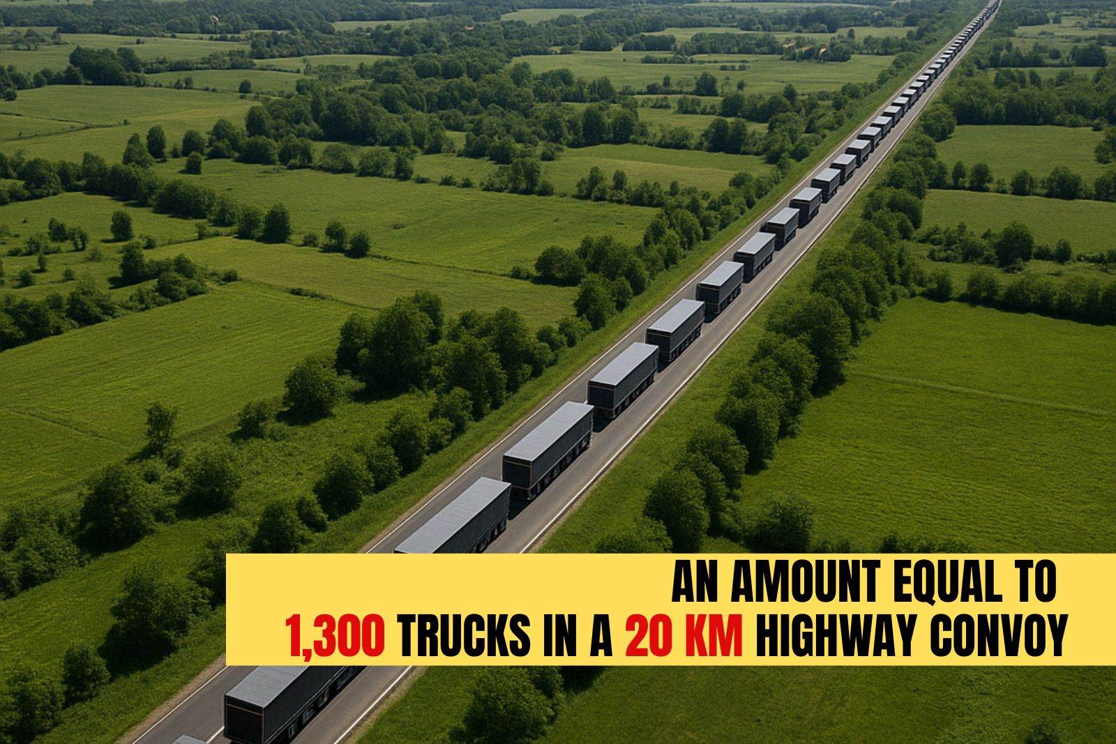 Prikaz: kolona od oko 1.300 kamiona duga 20 kilometara / Visualisation: a 20-kilometre convoy of about 1,300 trucks